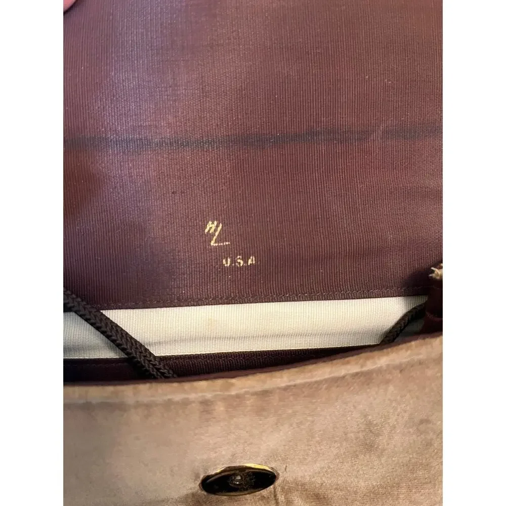 Vintage 1960s HL Harry Levine Small Brown Velvet Handbag Clutch